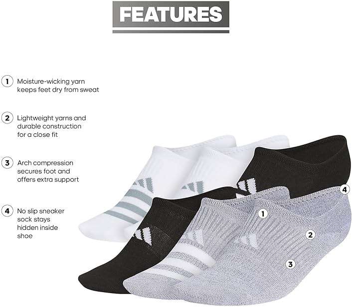 adidas Women's Superlite Super No Show Invisible Socks (6 Pairs) Lightweight & Breathable - Image 2