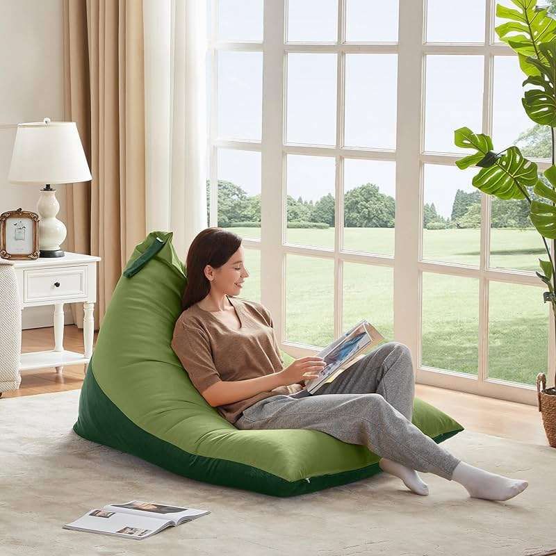 Nobildonna Stuffed Animal Storage Bean Bag Chair Cover for Kids (No Filler), 400L Extra Large Premium Velvet Lazy Sofa Cover, Washable Ultra Soft Triangular Bean Bag Chair Cover (Green) - Image 2