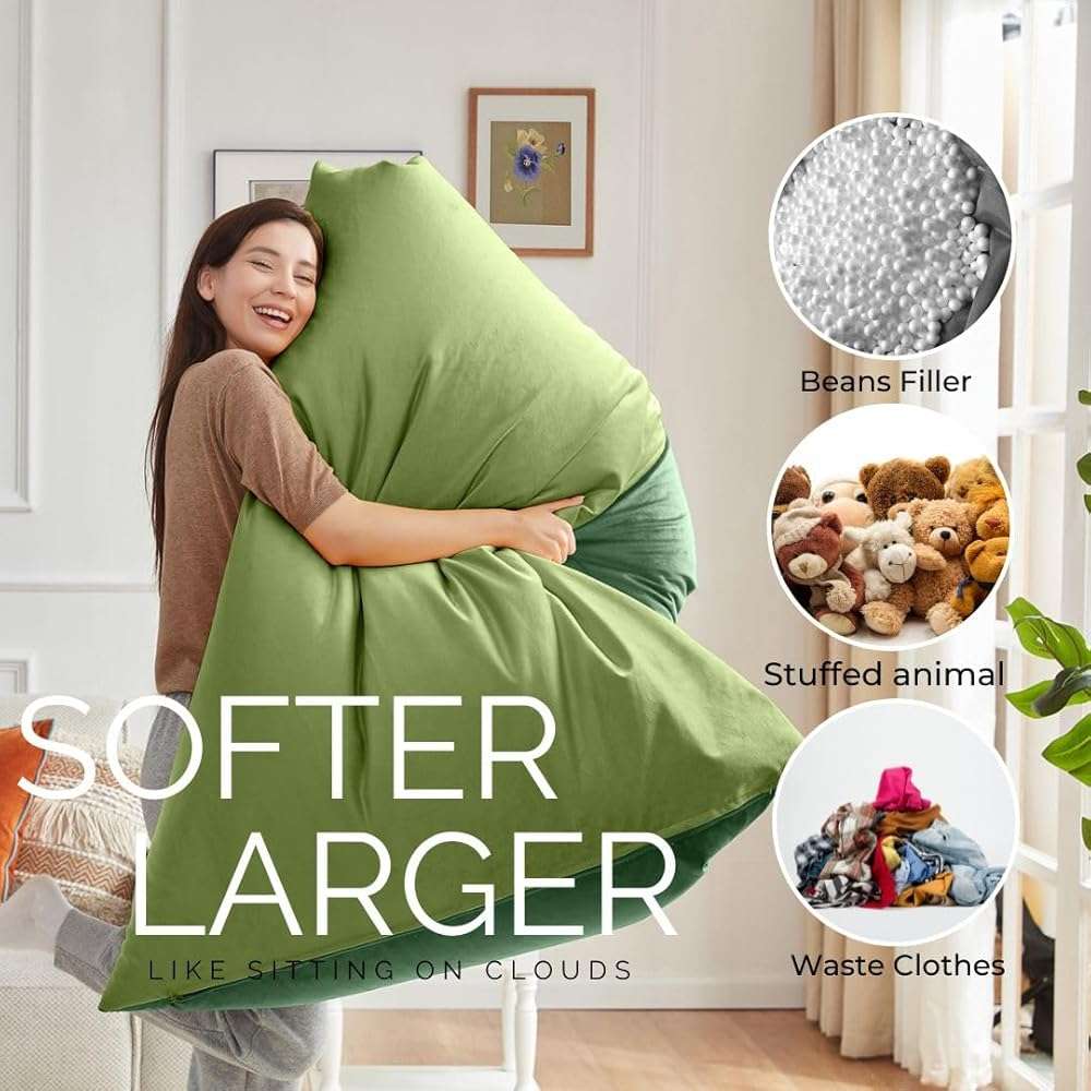 Nobildonna Stuffed Animal Storage Bean Bag Chair Cover for Kids (No Filler), 400L Extra Large Premium Velvet Lazy Sofa Cover, Washable Ultra Soft Triangular Bean Bag Chair Cover (Green) - Image 6
