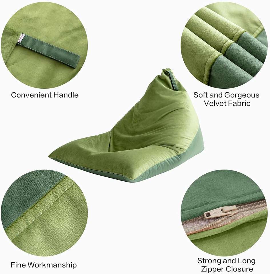 Nobildonna Stuffed Animal Storage Bean Bag Chair Cover for Kids (No Filler), 400L Extra Large Premium Velvet Lazy Sofa Cover, Washable Ultra Soft Triangular Bean Bag Chair Cover (Green) - Image 7