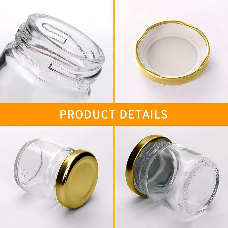 Encheng 1.5oz Mini Glass Jars Bulk Set of 70,Round Small 45ml Honey Jars with Golden Lids,Clear Mini Storage Canning Jar for Candle Making,Spice,Jelly,Jam,Wedding,Party Favor - Image 4