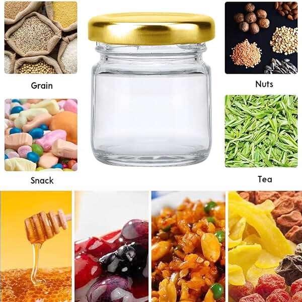 Encheng 1.5oz Mini Glass Jars Bulk Set of 70,Round Small 45ml Honey Jars with Golden Lids,Clear Mini Storage Canning Jar for Candle Making,Spice,Jelly,Jam,Wedding,Party Favor - Image 7