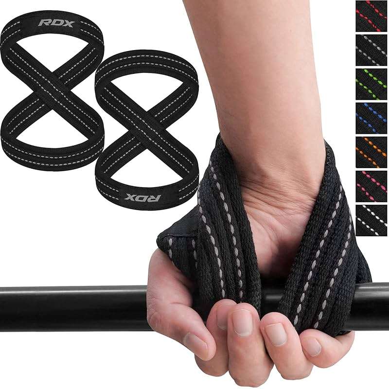 RDX Weight Lifting Straps Figure 8, Anti Slip Strap with Cuffs Wrist Support for Gym Workout Deadlift Powerlifting Bodybuilding Weightlifting, Fitness Strength Training, Hand Bar Grip for Men - Image 1