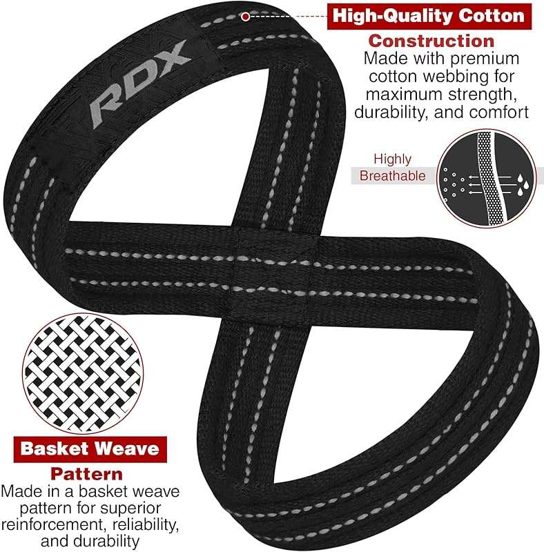 RDX Weight Lifting Straps Figure 8, Anti Slip Strap with Cuffs Wrist Support for Gym Workout Deadlift Powerlifting Bodybuilding Weightlifting, Fitness Strength Training, Hand Bar Grip for Men - Image 3