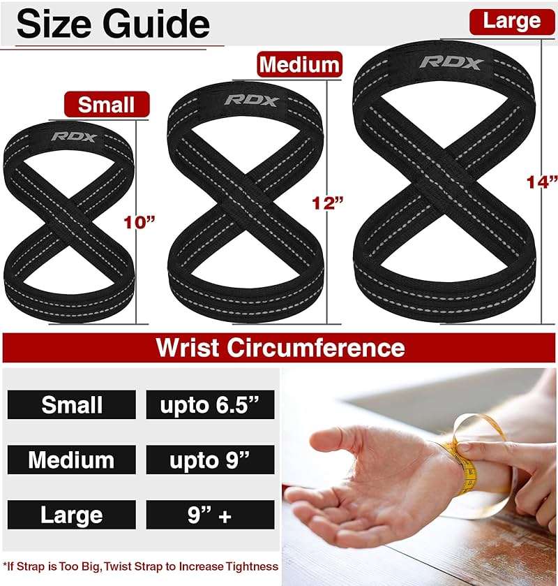 RDX Weight Lifting Straps Figure 8, Anti Slip Strap with Cuffs Wrist Support for Gym Workout Deadlift Powerlifting Bodybuilding Weightlifting, Fitness Strength Training, Hand Bar Grip for Men - Image 5