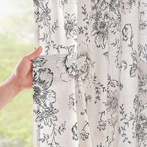 jinchan Floral Curtains for Living Room 84 Inch Length Farmhouse Printed Curtain Rod Pocket Back Tab Black Peony Flower Patterned Drapes Bedroom Window Curtains Set 2 Panels 25% Linen 75% Polyester - Image 3