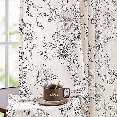 jinchan Floral Curtains for Living Room 84 Inch Length Farmhouse Printed Curtain Rod Pocket Back Tab Black Peony Flower Patterned Drapes Bedroom Window Curtains Set 2 Panels 25% Linen 75% Polyester - Image 4