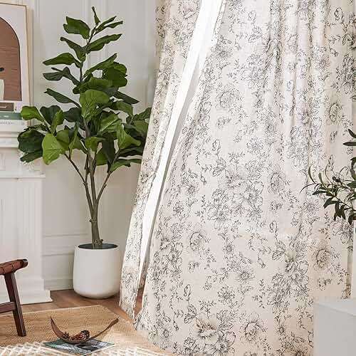 jinchan Floral Curtains for Living Room 84 Inch Length Farmhouse Printed Curtain Rod Pocket Back Tab Black Peony Flower Patterned Drapes Bedroom Window Curtains Set 2 Panels 25% Linen 75% Polyester - Image 6