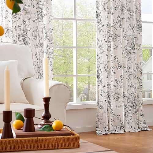 jinchan Floral Curtains for Living Room 84 Inch Length Farmhouse Printed Curtain Rod Pocket Back Tab Black Peony Flower Patterned Drapes Bedroom Window Curtains Set 2 Panels 25% Linen 75% Polyester - Image 8