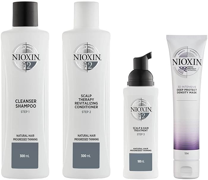 Nioxin System Kit 2, Cleanse, Condition, Treat the Scalp for Thicker and Stronger Hair, 3 Month Supply + Deep Protect Density Mask, Anti-Breakage Strengthening Treatment for Damaged or Colored Hair - Product Image