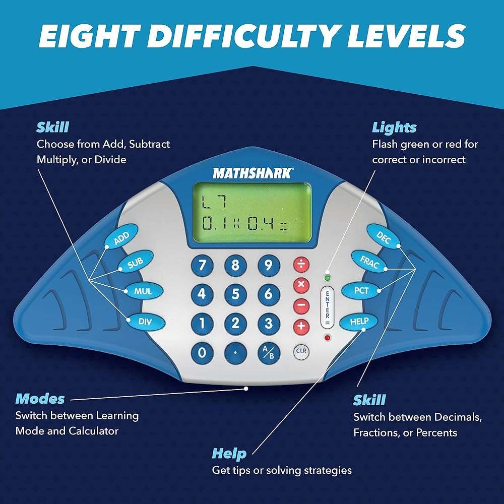 Educational Insights MathShark - Electronic Math Games for Kids Ages 6-8, Handheld Math Game, Addition and Subtraction Toys, Multiplication and Division Games for First Graders, Kids Learning Game - Image 3