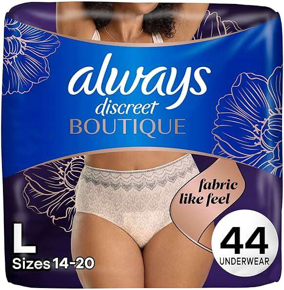 Always Discreet Boutique Incontinence and Postpartum Underwear for Women, Maximum Protection, Large, Rosy, 44 Count (2 Packs of 22) - Image 1