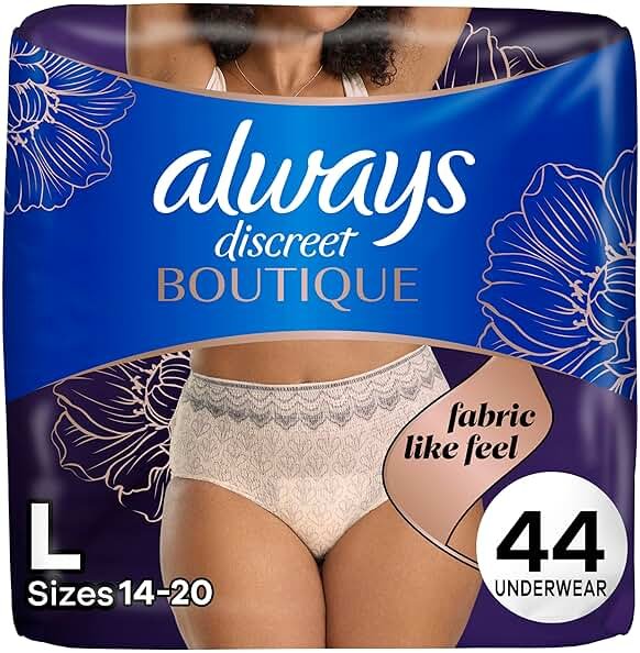 Always Discreet Boutique Incontinence and Postpartum Underwear for Women, Maximum Protection, Large, Rosy, 44 Count (2 Packs of 22) - Product Image