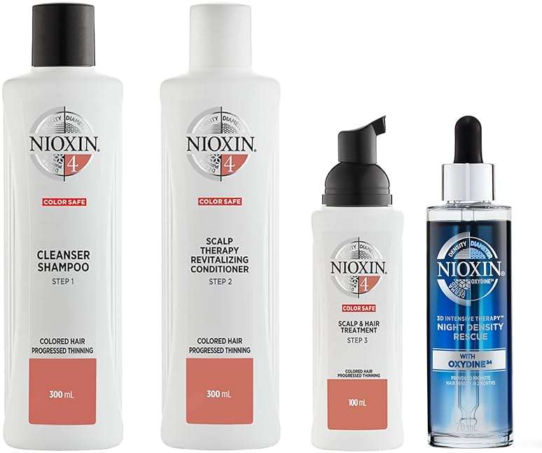 Nioxin System Kit 4, Cleanse, Condition, and Treat the Scalp for Thicker and Stronger Hair, 3 Month Supply + Night Density Rescue, Overnight Leave-in Antioxidant Serum for Hair Density and Thickness - Image 1