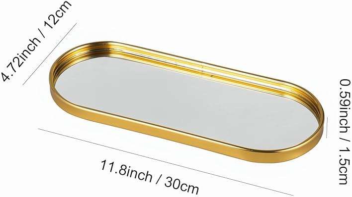 Feyarl Gold Mirrored Jewelry Trinket Tray Vanit Little Ring Earings Organizer Ornate Cosmetic Perfume Tray Display Decorative Coffee Table Tray for Home Decor Dinning Room Dresser Tabletop - Image 3