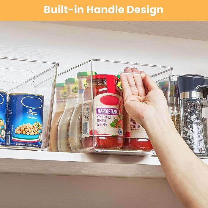 YIHONG Clear Plastic Storage Bins, 8 Pack Pantry Organizer Bins with Handle for Kitchen, Freezer,Cabinet,Closet Organization and Storage(XL) - Image 2