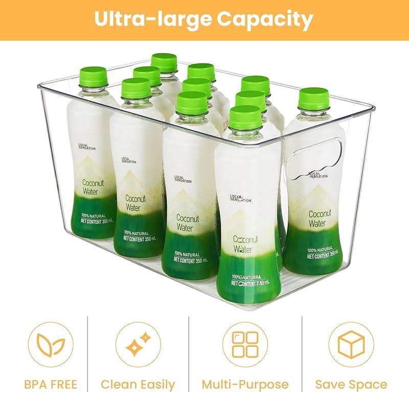 YIHONG Clear Plastic Storage Bins, 8 Pack Pantry Organizer Bins with Handle for Kitchen, Freezer,Cabinet,Closet Organization and Storage(XL) - Image 5