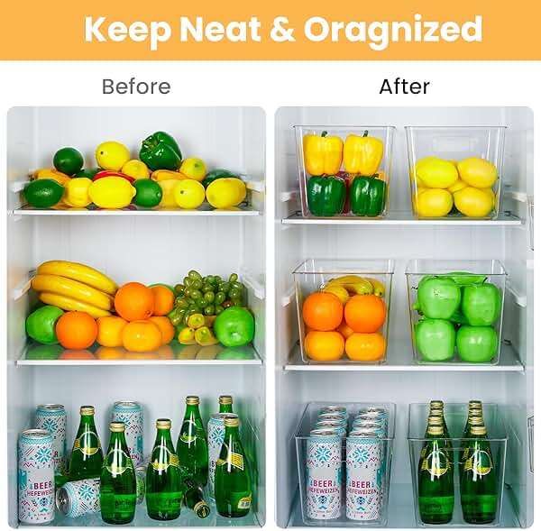 YIHONG Clear Plastic Storage Bins, 8 Pack Pantry Organizer Bins with Handle for Kitchen, Freezer,Cabinet,Closet Organization and Storage(XL) - Image 6