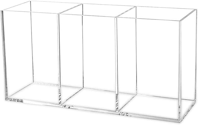 Cerpourt Clear Makeup Brush Organizer,Acrylic Cosmetic Brushes Storage Holder with 3 Slots,Pencil Pen Holder for Desk,Desk Organizer and Accessories for Vanity - Image 2