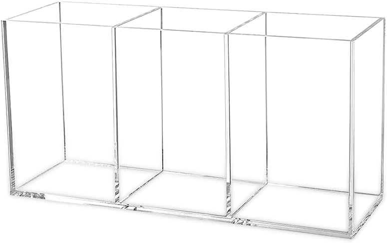 Cerpourt Clear Makeup Brush Organizer,Acrylic Cosmetic Brushes Storage Holder with 3 Slots,Pencil Pen Holder for Desk,Desk Organizer and Accessories for Vanity - Product Image