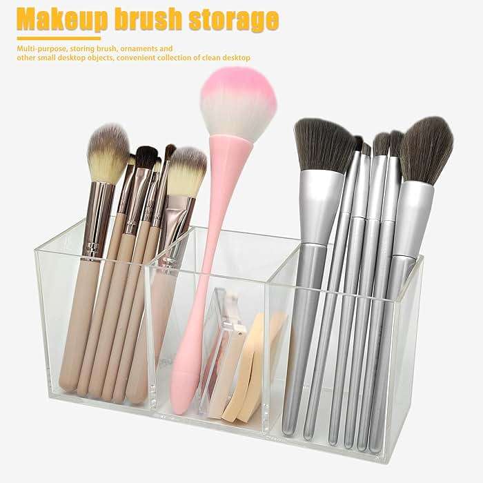 Cerpourt Clear Makeup Brush Organizer,Acrylic Cosmetic Brushes Storage Holder with 3 Slots,Pencil Pen Holder for Desk,Desk Organizer and Accessories for Vanity - Image 4