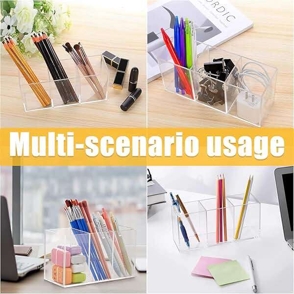 Cerpourt Clear Makeup Brush Organizer,Acrylic Cosmetic Brushes Storage Holder with 3 Slots,Pencil Pen Holder for Desk,Desk Organizer and Accessories for Vanity - Image 8