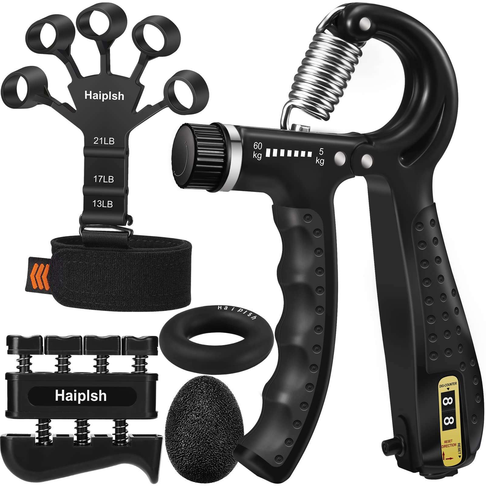 Grip Strength Trainer Kit (5 Pack) with Finger Exerciser, Hand Grip Strengthener, Hand Extension Exerciser, Stress Relief Ball and Forearm Workout Ring for Muscle Building and Injury Recover, Silicone - Image 1