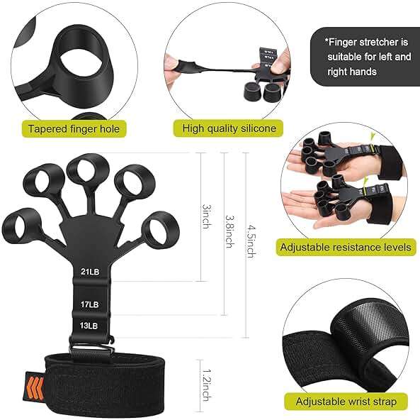 Grip Strength Trainer Kit (5 Pack) with Finger Exerciser, Hand Grip Strengthener, Hand Extension Exerciser, Stress Relief Ball and Forearm Workout Ring for Muscle Building and Injury Recover, Silicone - Image 4
