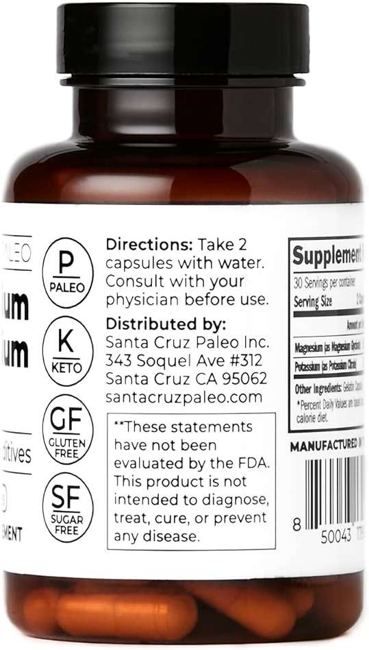 Santa Cruz Paleo Magnesium + Potassium Caps, Supplement for Men and Women, Paleo, Keto, Sugar & Gluten Free, Magnesium Glycinate 166mg and Potassium Citrate 38mg per Serving, American Made, 60 Caps - Image 7