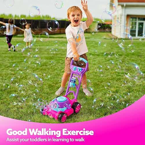 SLOOSH Bubble Lawn Mower Toddler Toys - Spill-Proof Bubble Machine Pretend Gardening Toy for Age 1 2 3 1-3 Year Old Toddler Indoor Outdoor Use, Baby Girl Push Toys Easter Birthday Gift (Pink) - Image 2
