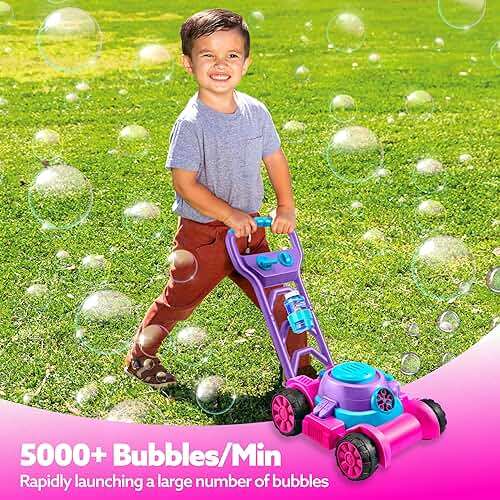 SLOOSH Bubble Lawn Mower Toddler Toys - Spill-Proof Bubble Machine Pretend Gardening Toy for Age 1 2 3 1-3 Year Old Toddler Indoor Outdoor Use, Baby Girl Push Toys Easter Birthday Gift (Pink) - Image 5