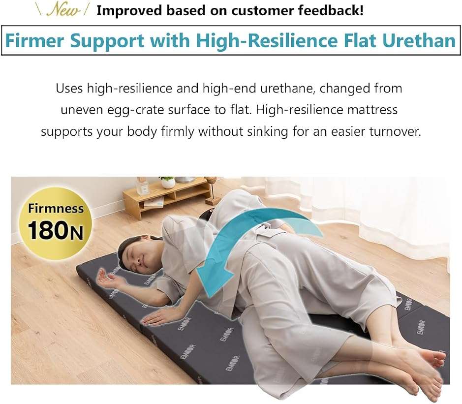 EMOOR 2in Tri-Fold Underlay Mattress for Japanese Futon Mattress Start High Resilience Foam 30D/180N Twin (77x38in) Dark Gray, Tatami Floor Sleeping - Image 5
