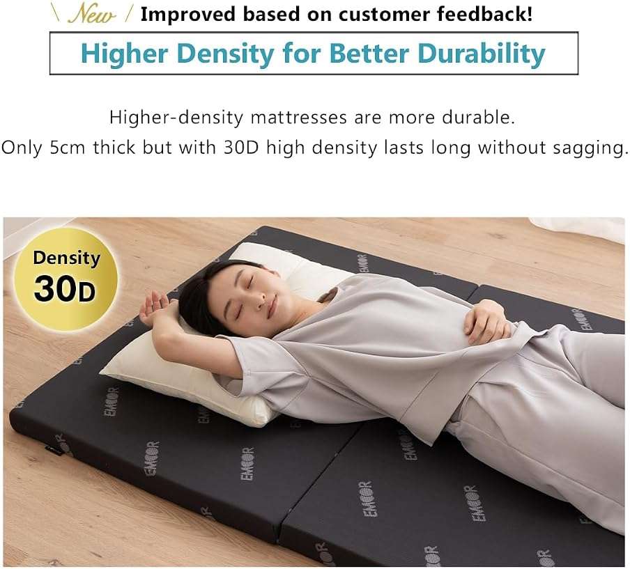 EMOOR 2in Tri-Fold Underlay Mattress for Japanese Futon Mattress Start High Resilience Foam 30D/180N Twin (77x38in) Dark Gray, Tatami Floor Sleeping - Image 6