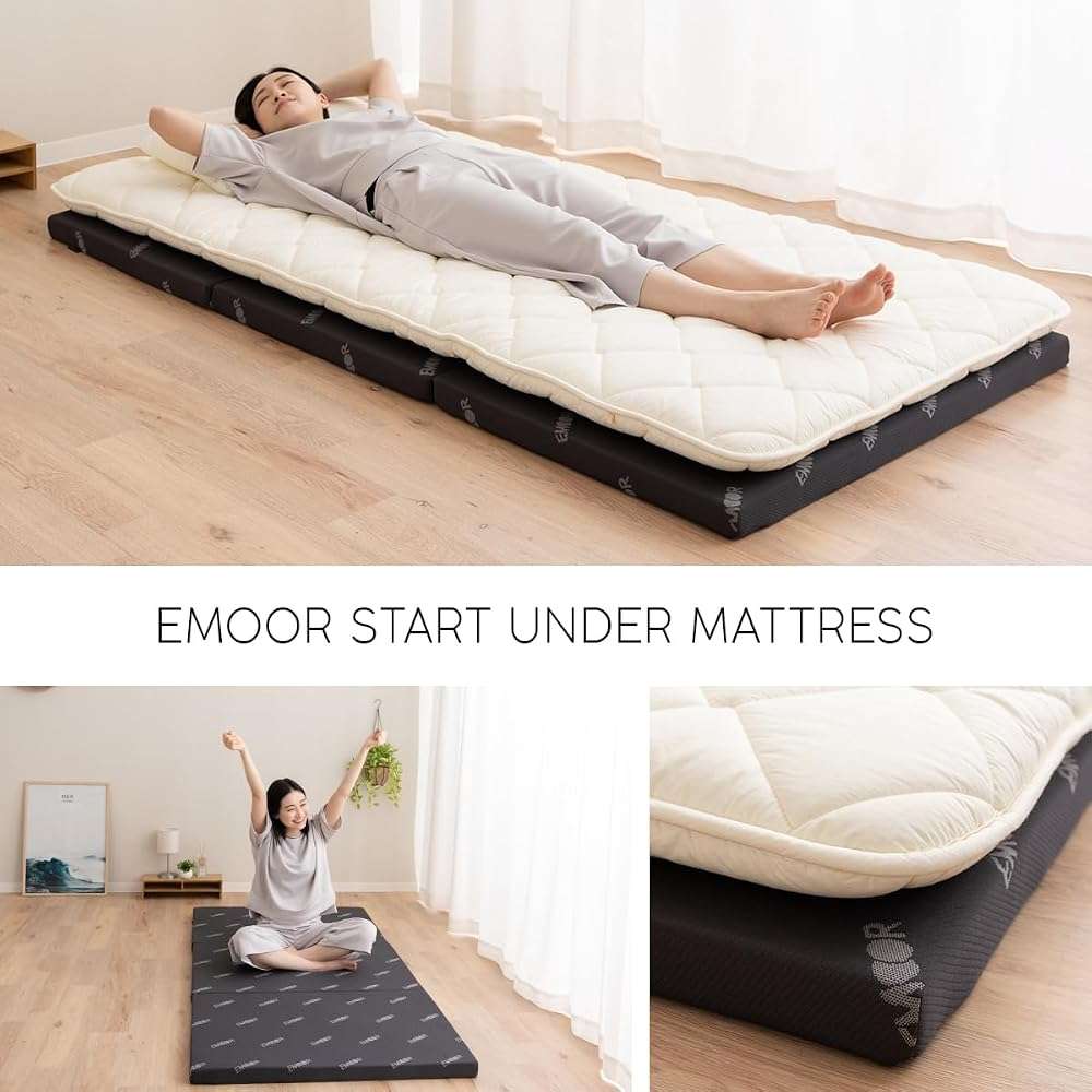 EMOOR 2in Tri-Fold Underlay Mattress for Japanese Futon Mattress Start High Resilience Foam 30D/180N Twin (77x38in) Dark Gray, Tatami Floor Sleeping - Image 7