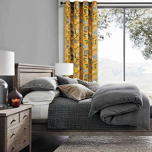 Topfinel Mustard Yellow Vintage Curtains & Drapes 84 Inches Long, Grommet Luxury Whimsical Floral Lemon Hummingbird Patterned Waverly Mid Century Colorful Blackout Drapes for Living Room Bedroom - Image 7