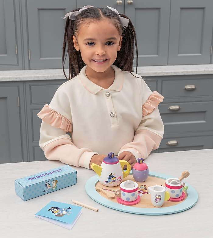 8th Wonder Bluey Toys Wooden Tea Party Set, 18-Piece Durable Toy Tea Set with Tray, Teapot, Teaspoons, and More, Pretend Play for Toddlers of Ages 3+ - Image 2