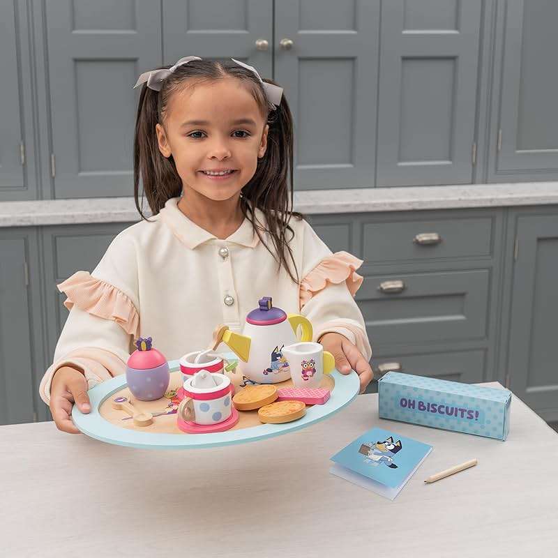 8th Wonder Bluey Toys Wooden Tea Party Set, 18-Piece Durable Toy Tea Set with Tray, Teapot, Teaspoons, and More, Pretend Play for Toddlers of Ages 3+ - Image 3