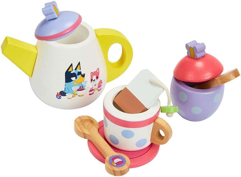 8th Wonder Bluey Toys Wooden Tea Party Set, 18-Piece Durable Toy Tea Set with Tray, Teapot, Teaspoons, and More, Pretend Play for Toddlers of Ages 3+ - Image 5