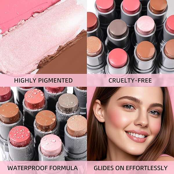 KIMUSE Cream Contour Stick Face Makeup Kit, Bronzer Stick and Blush Stick Set, Long Lasting Blendable Cream Makeup Sticks, Natural Sculpting Face Contouring & Blush Makeup Kit for All Skin Tones - Image 8