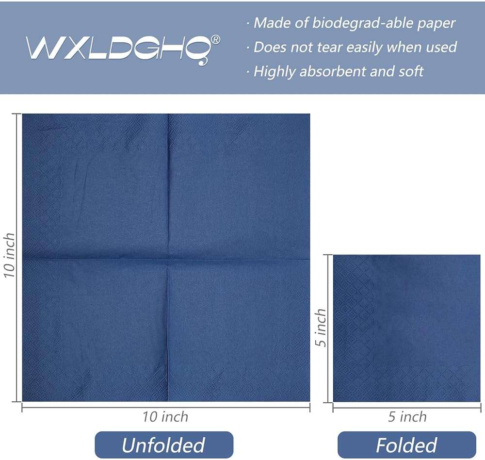 300 Count Navy Blue Beverage Napkins,2-Ply Navy Cocktail Napkins,Disposable Blue Party Napkins for Dinner Wedding Birthday Party Graduation - Image 2