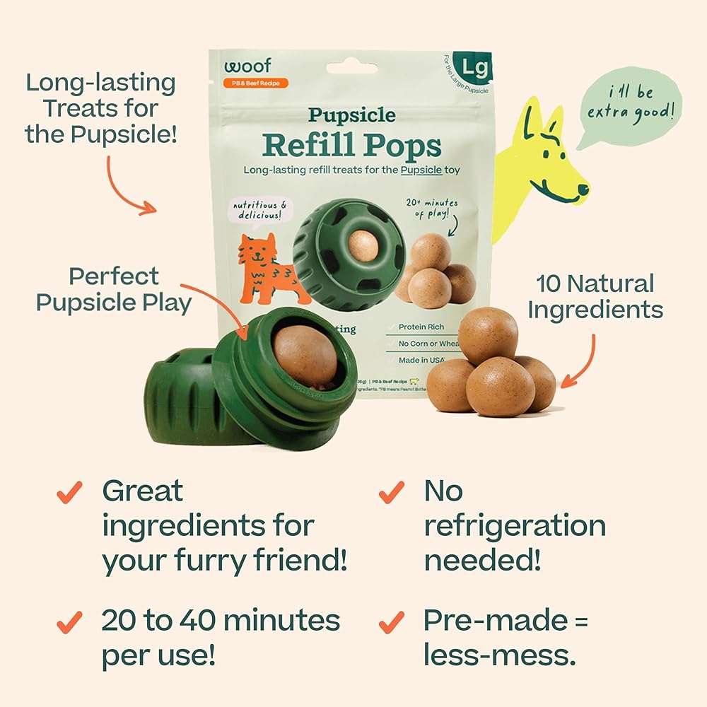 WOOF Pupsicle Refill Pops - Low-Mess Dog Snacks - with Peanut Butter and Beef - Dog Treats - Long Lasting - Large Pops - 7 Count - Image 3