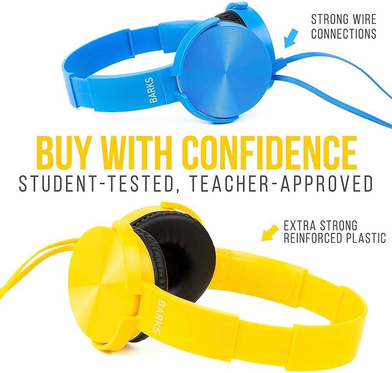 Barks Classroom Headphones Bulk 10 Pack (Select Color, On-Ear, Wired 3.5mm) | Durable Everyday Student Use, Colorful Class Set, Tangle-Free Cords, Adjustable Fit All-Day Comfort, Easy Clean, K-12 Schools - Image 6