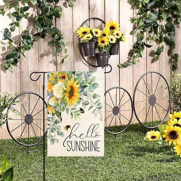 Baccessor Sunflower Garden Flag Hello Sunshine Summer Bee Eucalyptus Leaves Yard Flag 12.5 X 18 Inch Double Sided Burlap Small Flag for Outside Decor - Image 3