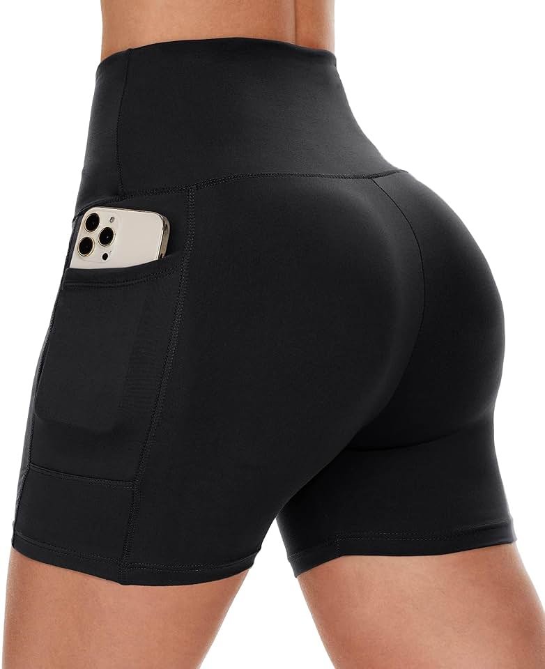 CAMPSNAIL Biker Shorts Women with Pockets - 3"/5"/8" High Waisted Workout Spandex Tummy Control Gym Running Yoga Shorts - Product Image