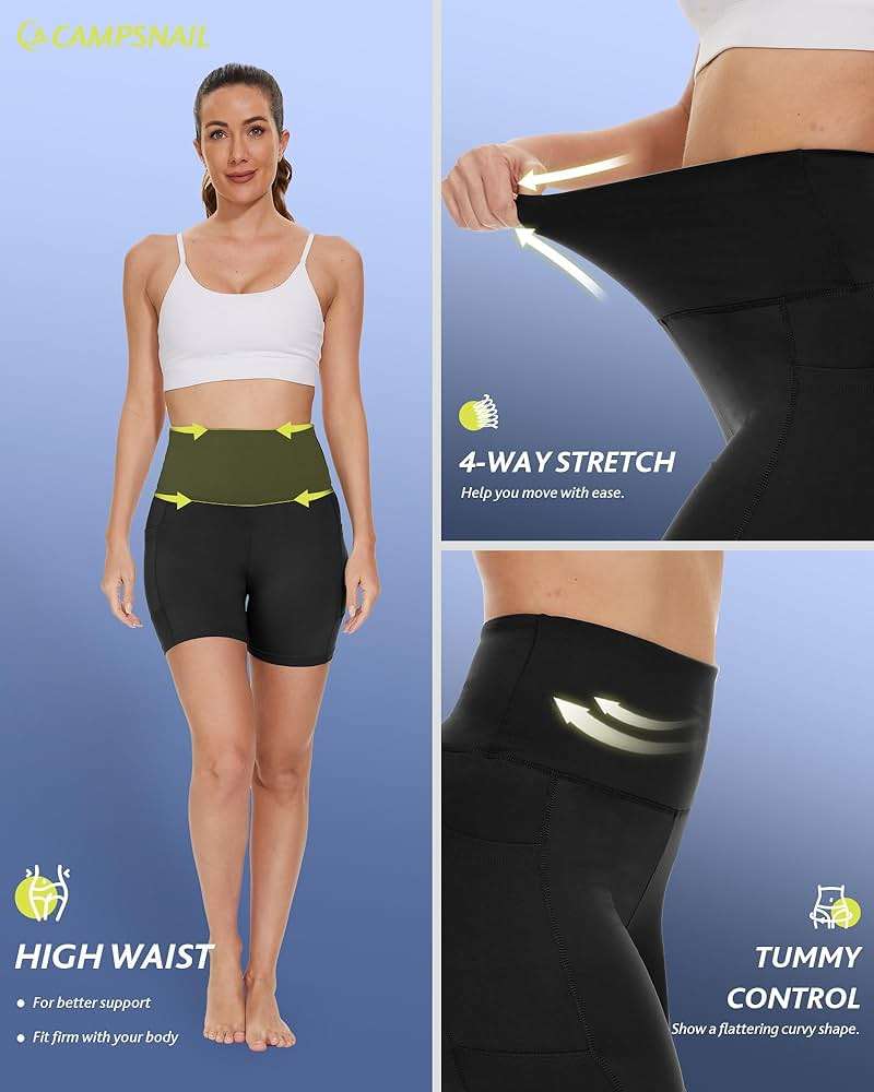 CAMPSNAIL Biker Shorts Women with Pockets - 3"/5"/8" High Waisted Workout Spandex Tummy Control Gym Running Yoga Shorts - Image 5