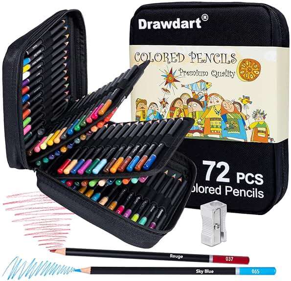 Drawdart 75 PCS Colored Pencils for Adult Coloring Books, 72 Colored Pencils with Zipper Case, Sharpener, Soft Core Oil-Based Coloring Pencils for Artists Drawing Sketching Blending Shading - Image 1
