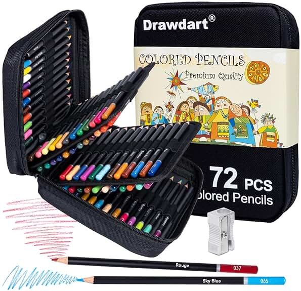 Drawdart 75 PCS Colored Pencils for Adult Coloring Books, 72 Colored Pencils with Zipper Case, Sharpener, Soft Core Oil-Based Coloring Pencils for Artists Drawing Sketching Blending Shading - Product Image