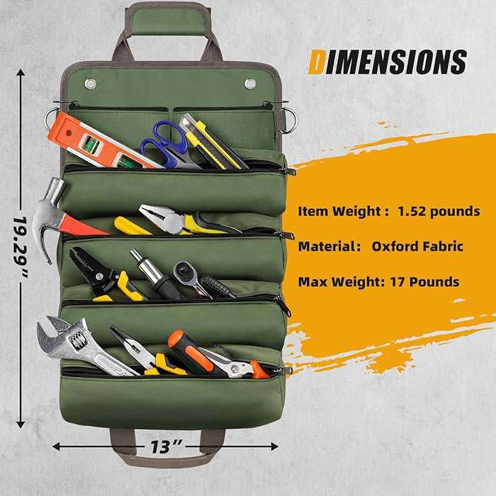 Tool Bag Roll Up, UUP Heavy Duty Portable Soft Tool Storage, Foldable Empty Rollup Organizer with Small Pockets, Official Rollable Toolbag, Father Day Gifts for Him Dad Men Mechanic Welding, Green - Image 2