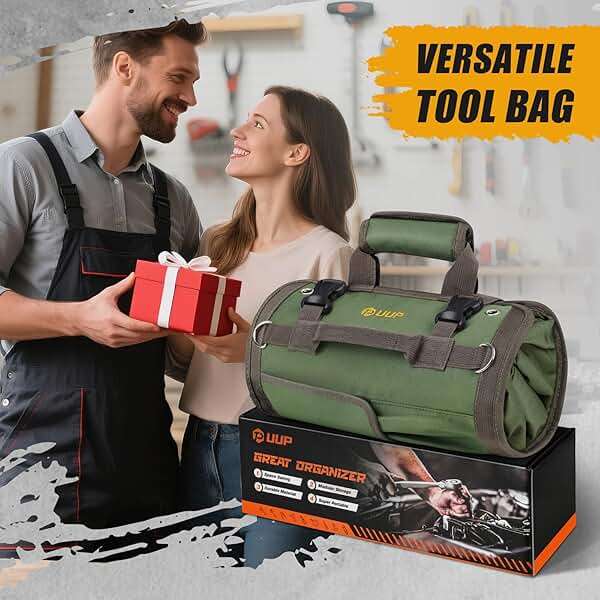 Tool Bag Roll Up, UUP Heavy Duty Portable Soft Tool Storage, Foldable Empty Rollup Organizer with Small Pockets, Official Rollable Toolbag, Father Day Gifts for Him Dad Men Mechanic Welding, Green - Image 4