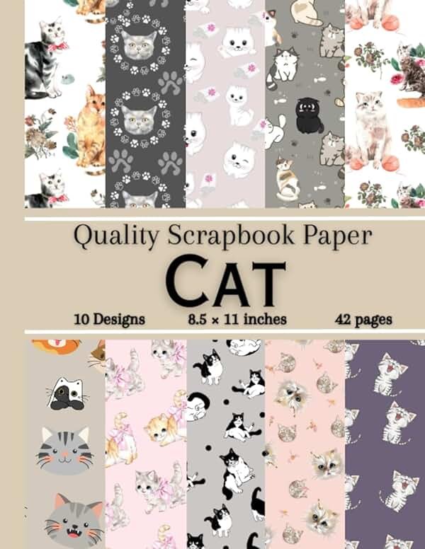 Cat Scrapbook Paper: Cute Pet-Inspired Craft Paper Pad Supplies, 8.5×11, 20 Decorative Double Sided Sheets for Scrapbooking - Product Image
